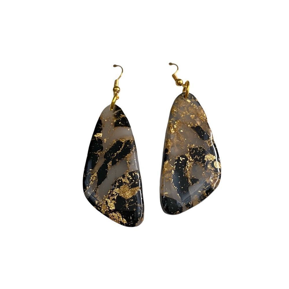 Handmade Oblong/Bell Earrings Black, Clear & Gold